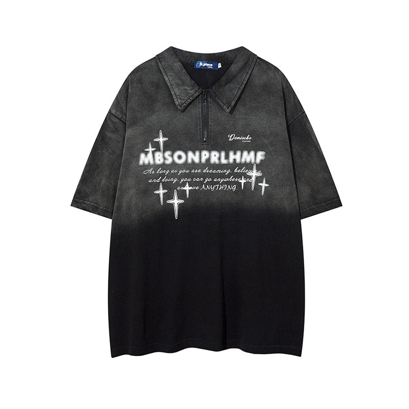 Xpkaeax Short-Sleeved High Street Gradient T-shirt Polo Shirt