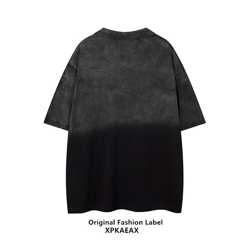 Xpkaeax Short-Sleeved High Street Gradient T-shirt Polo Shirt