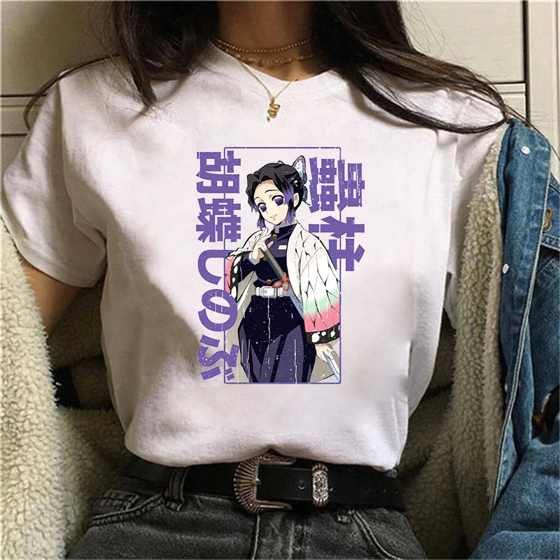 New Fashion Short Sleeve Anime Kochou Shinobu Print T-Shirts