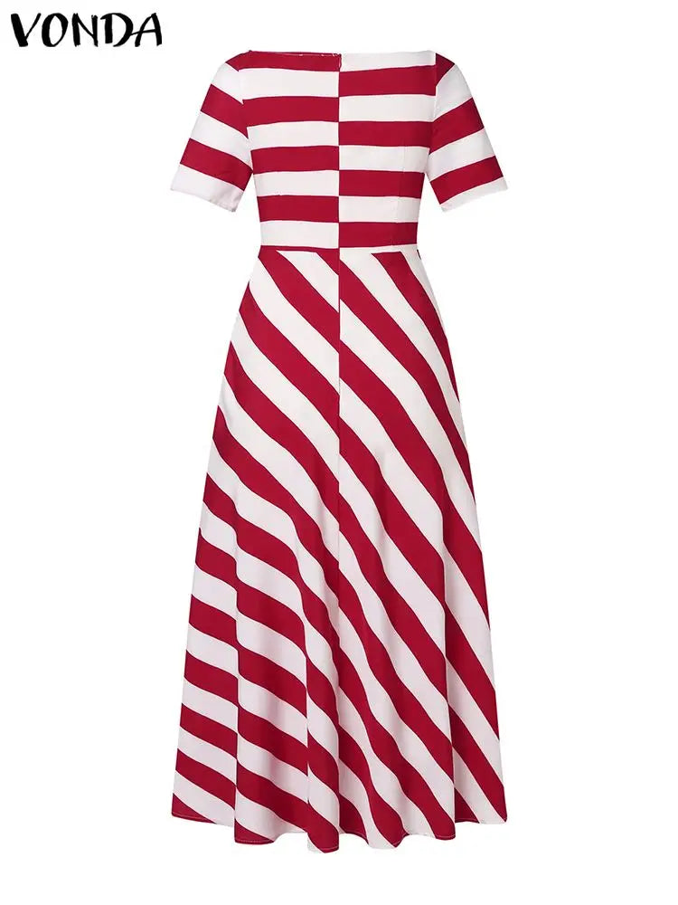 VONDA Bohemian Striped Long Dress