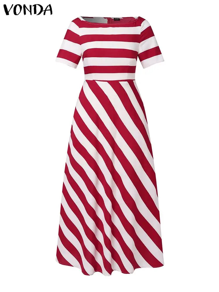 VONDA Bohemian Striped Long Dress