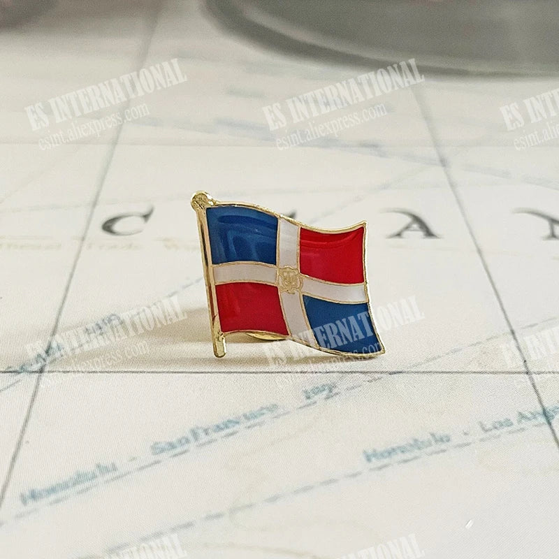 Dominican Republic National Flag Badge Brooch – Crystal Epoxy Metal Enamel Lapel Pin, Souvenir Gifts