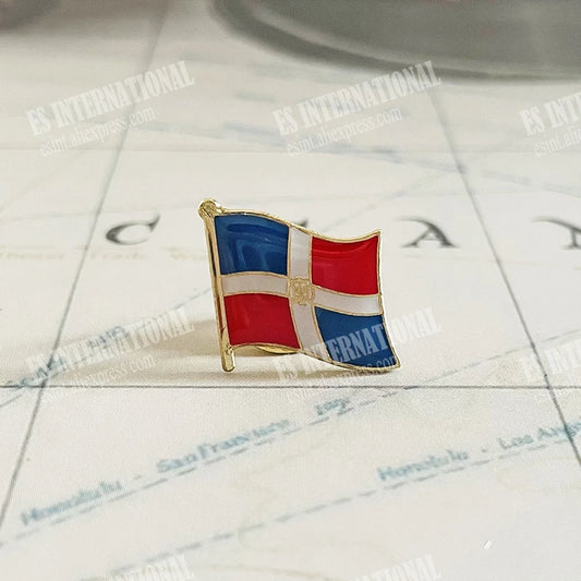 Dominican Republic National Flag Badge Brooch – Crystal Epoxy Metal Enamel Lapel Pin, Souvenir Gifts