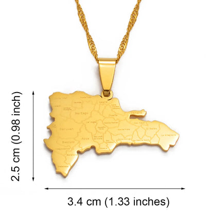 Dominican Republic Map Pendant Necklace – Gold/Silver Color, City Names Jewelry