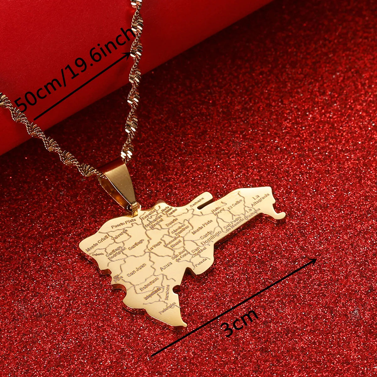 Stainless Steel Dominican Map Pendant Necklaces