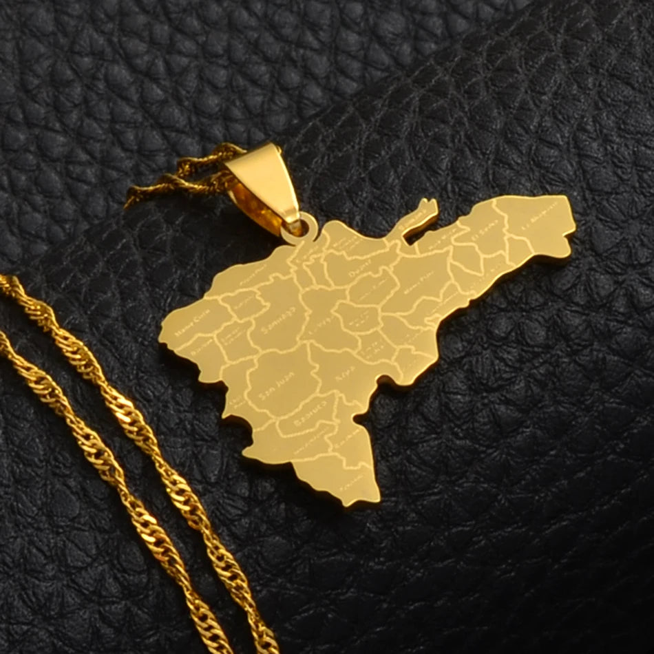 Dominican Republic Map Pendant Necklace – Gold/Silver Color, City Names Jewelry