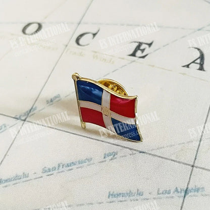 Dominican Republic National Flag Badge Brooch – Crystal Epoxy Metal Enamel Lapel Pin, Souvenir Gifts