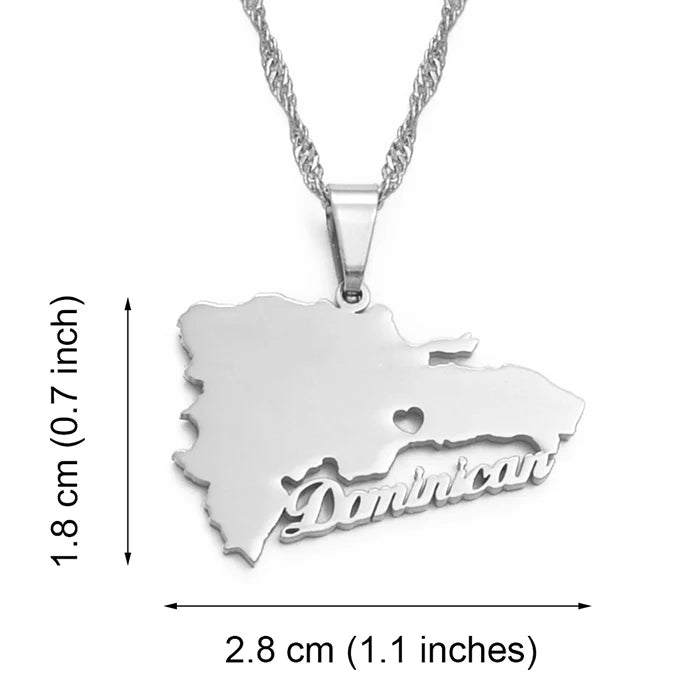 Dominican Republic Map Pendant Necklace – Patriotic Jewelry Chain for Dominicans