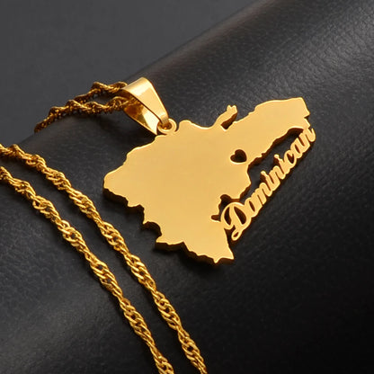 Dominican Republic Map Pendant Necklace – Patriotic Jewelry Chain for Dominicans