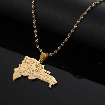 Stainless Steel Dominican Map Pendant Necklaces