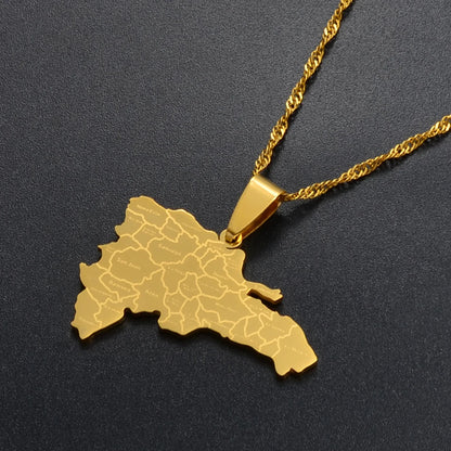 Dominican Republic Map Pendant Necklace – Gold/Silver Color, City Names Jewelry