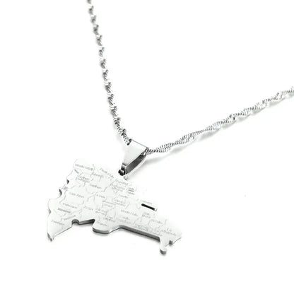 Stainless Steel Dominican Map Pendant Necklaces