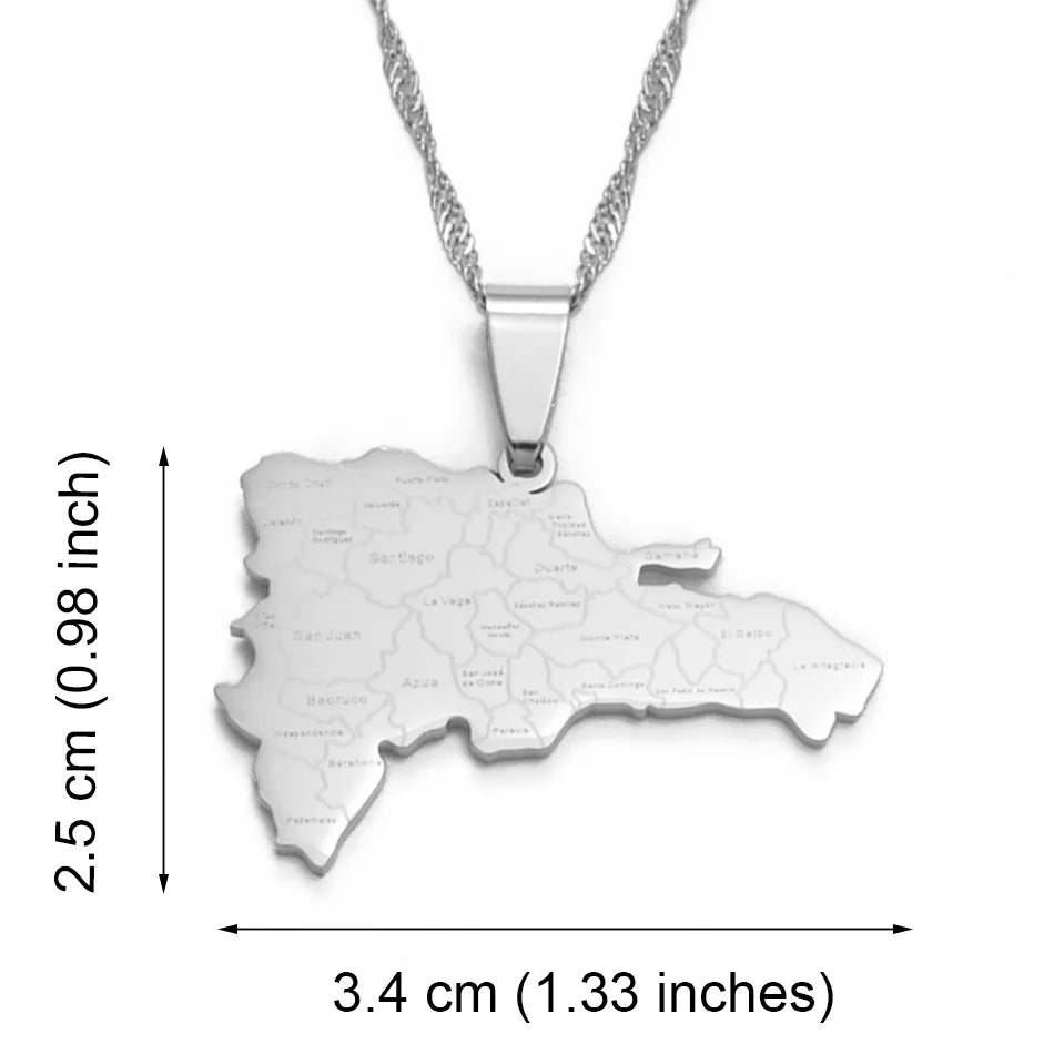 Dominican Republic Map Pendant Necklace – Gold/Silver Color, City Names Jewelry