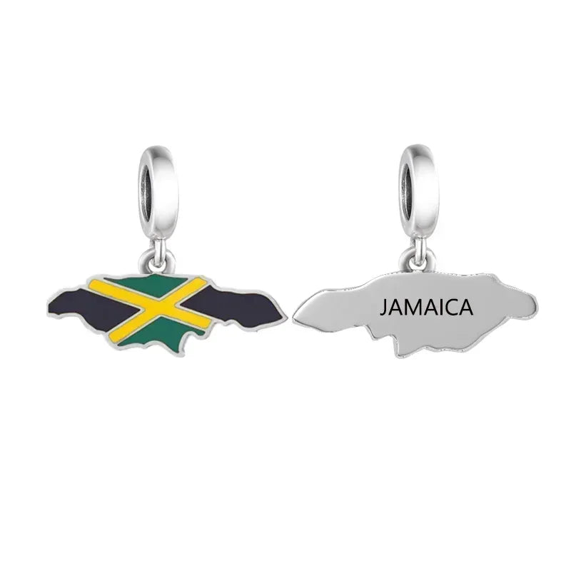 Real 925 Sterling Silver Pan Charms Bracelet – Dominican Republic Flag Map Enamel Bead for Women