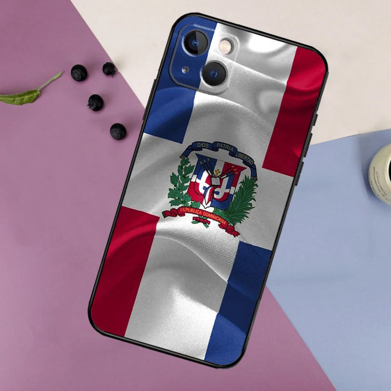 Dominican Republic Flag Phone Case – Compatible with iPhone 11, 12, 13, 14, 15, 16 Pro Max, Mini, 7, 8 Plus, X, XR, XS Max Bumper Cover