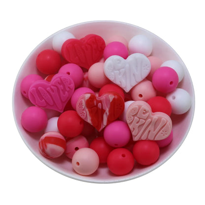 85pcs Valentine's Day Silicone Beads Set - Heart & Round Spacer Beads for Jewelry Making