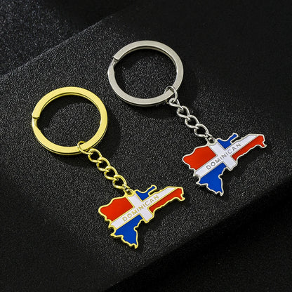 Dominican Republic Map Flag Key Chain – Stainless Steel Keyring Jewelry Gift for Men and Women