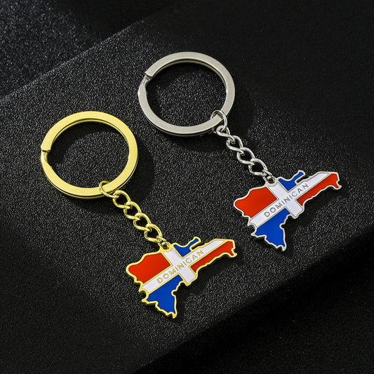 Dominican Republic Map Flag Key Chain – Stainless Steel Keyring Jewelry Gift for Men and Women