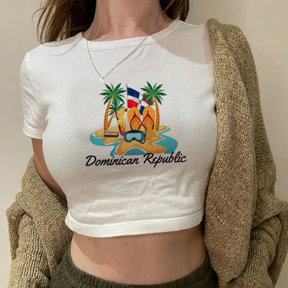 Dominican Republic 2000s Cyber Y2K Fairycore Crop Top – 90s Aesthetic Tee for Girls