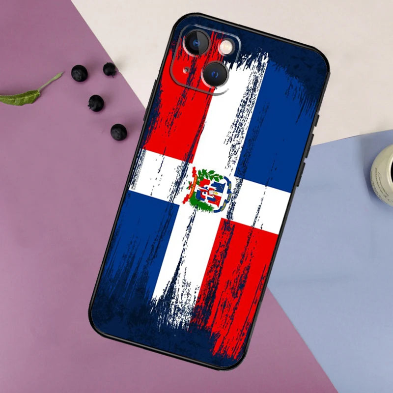 Dominican Republic Flag Phone Case – Compatible with iPhone 11, 12, 13, 14, 15, 16 Pro Max, Mini, 7, 8 Plus, X, XR, XS Max Bumper Cover