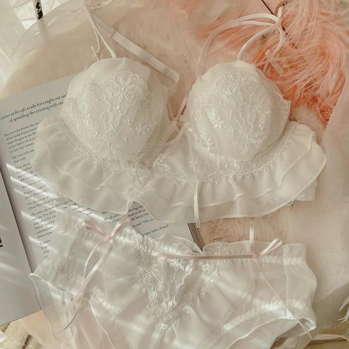 Japanese Lolita Lace Bra Set - 1/2 Cup, Sweet & Sexy, Support for Small Chests