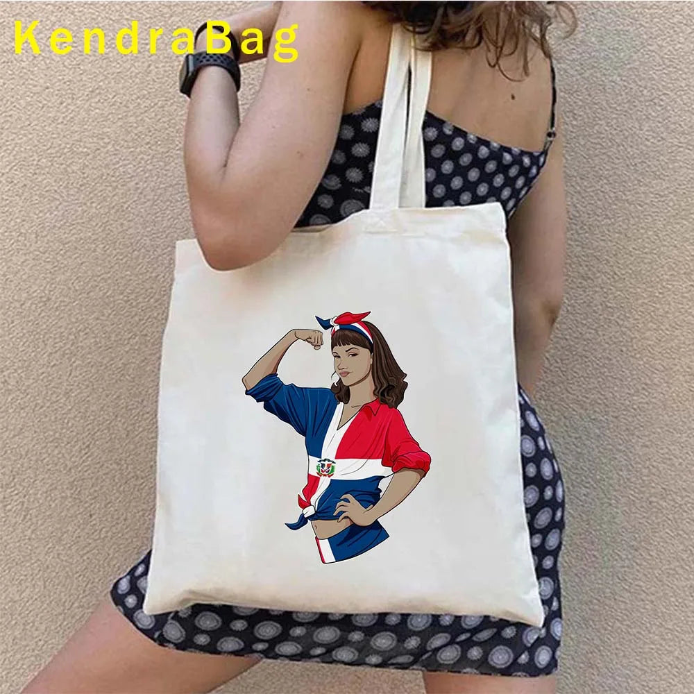 Dominican Republic Flag & Sunset Canvas Tote Bag – Punta Cana, Santo Domingo, Eco-Friendly Shopper Handbag