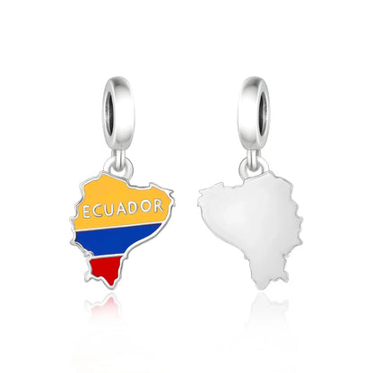 Real 925 Sterling Silver Pan Charms Bracelet – Dominican Republic Flag Map Enamel Bead for Women