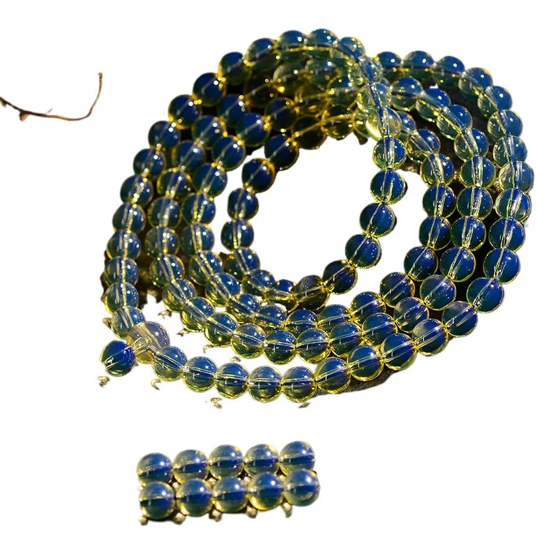 New Dominican Blue Amber Bracelet – 108 Buddha Beads Multi-Circle Bracelet, Beeswax Amber for Men and Women