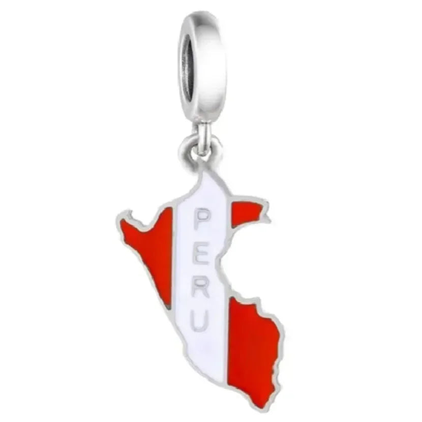 Real 925 Sterling Silver Pan Charms Bracelet – Dominican Republic Flag Map Enamel Bead for Women