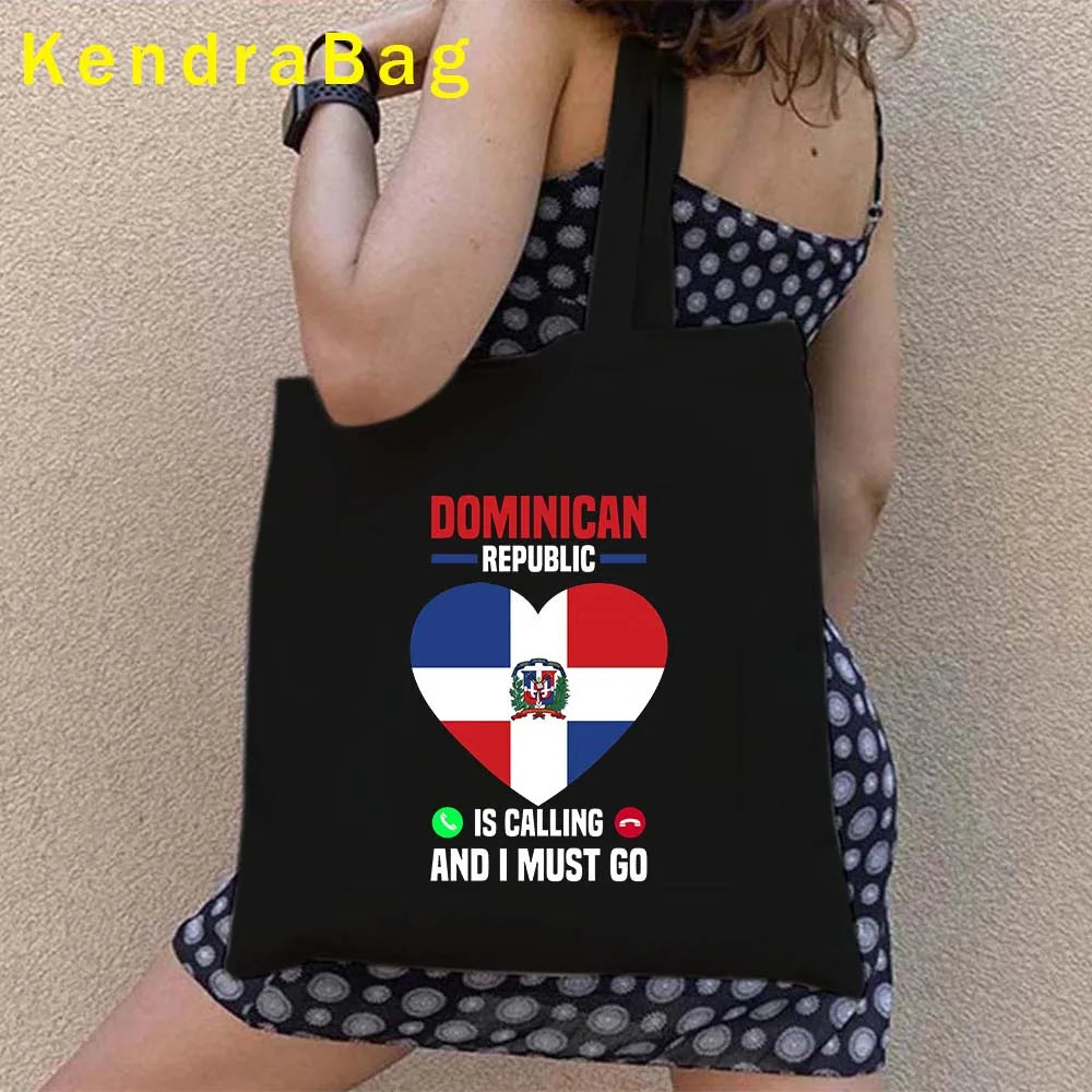 Dominican Republic Flag & Sunset Canvas Tote Bag – Punta Cana, Santo Domingo, Eco-Friendly Shopper Handbag