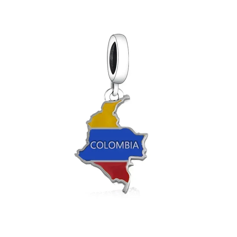 Real 925 Sterling Silver Pan Charms Bracelet – Dominican Republic Flag Map Enamel Bead for Women