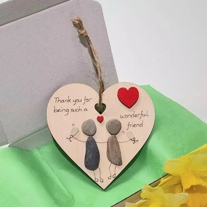 Rustic Heart Shape Wooden Wall Decor: Couples Birds & Bunny Design
