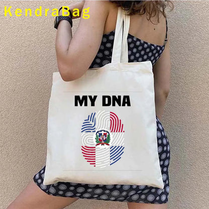 Dominican Republic Flag & Sunset Canvas Tote Bag – Punta Cana, Santo Domingo, Eco-Friendly Shopper Handbag