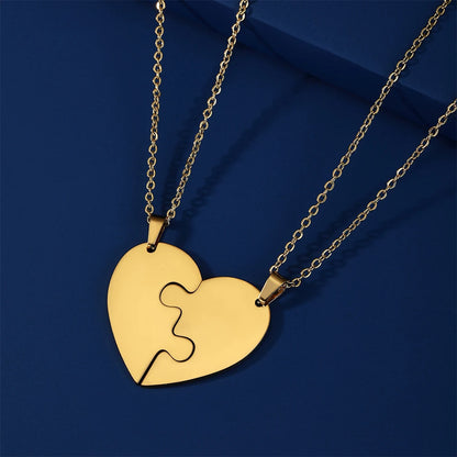 Customized Heart Puzzle Necklace - Stainless Steel, 2-6pcs