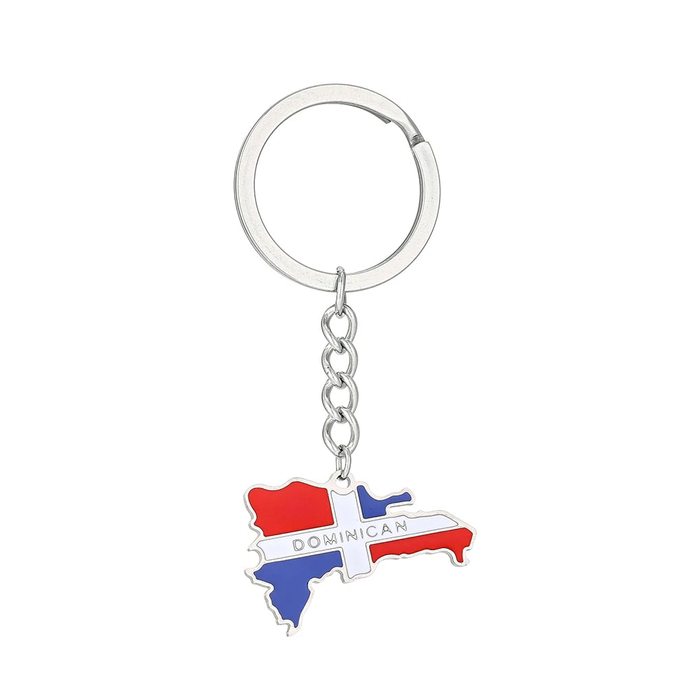 Dominican Republic Map Flag Key Chain – Stainless Steel Keyring Jewelry Gift for Men and Women