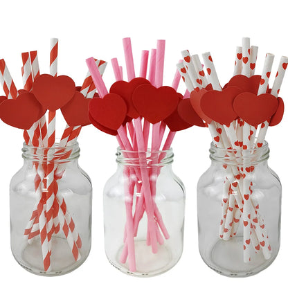 Biodegradable Red Heart Paper Straws - 10pcs