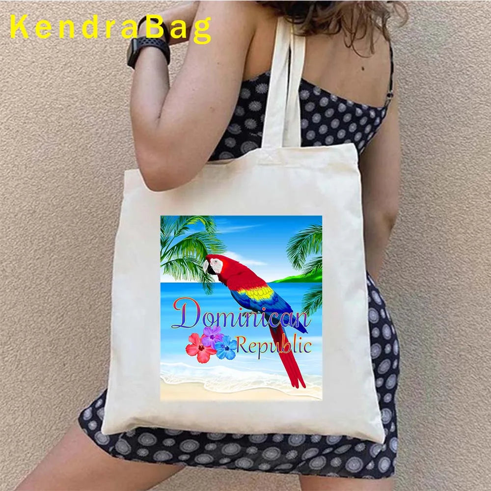 Dominican Republic Flag & Sunset Canvas Tote Bag – Punta Cana, Santo Domingo, Eco-Friendly Shopper Handbag