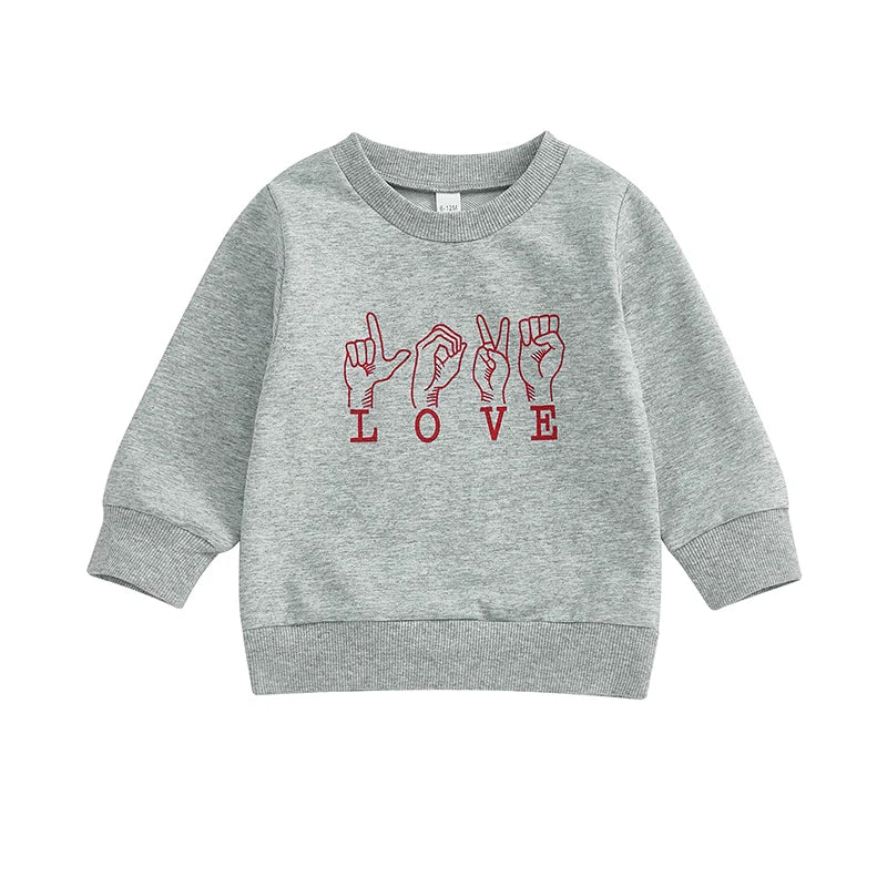 Kids Sweatshirts - Finger Heart Print, Crew Neck, Long Sleeve, Fall/Winter Pullover