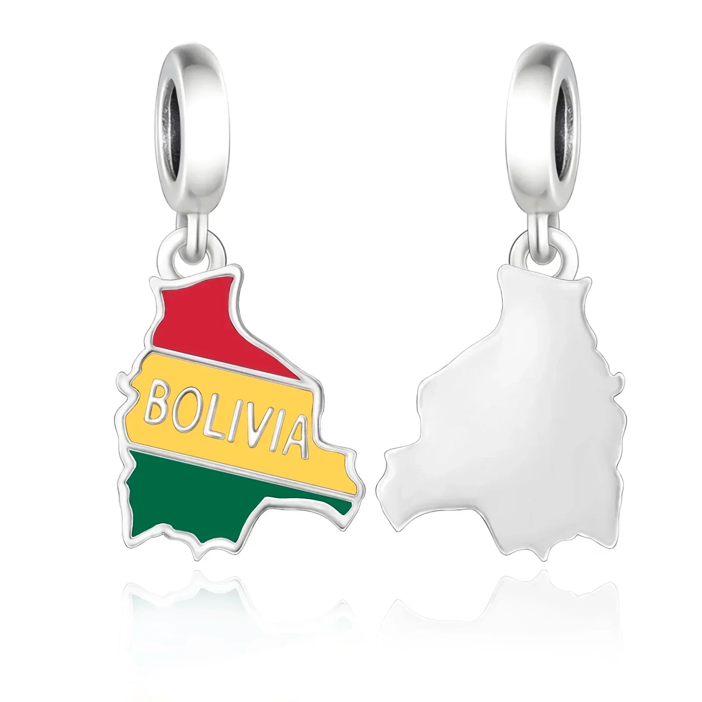 Real 925 Sterling Silver Pan Charms Bracelet – Dominican Republic Flag Map Enamel Bead for Women