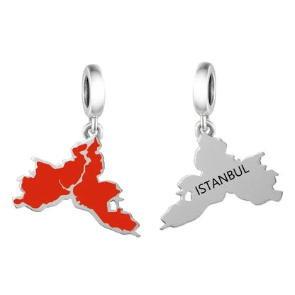 Real 925 Sterling Silver Pan Charms Bracelet – Dominican Republic Flag Map Enamel Bead for Women