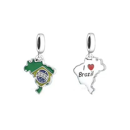 Real 925 Sterling Silver Pan Charms Bracelet – Dominican Republic Flag Map Enamel Bead for Women