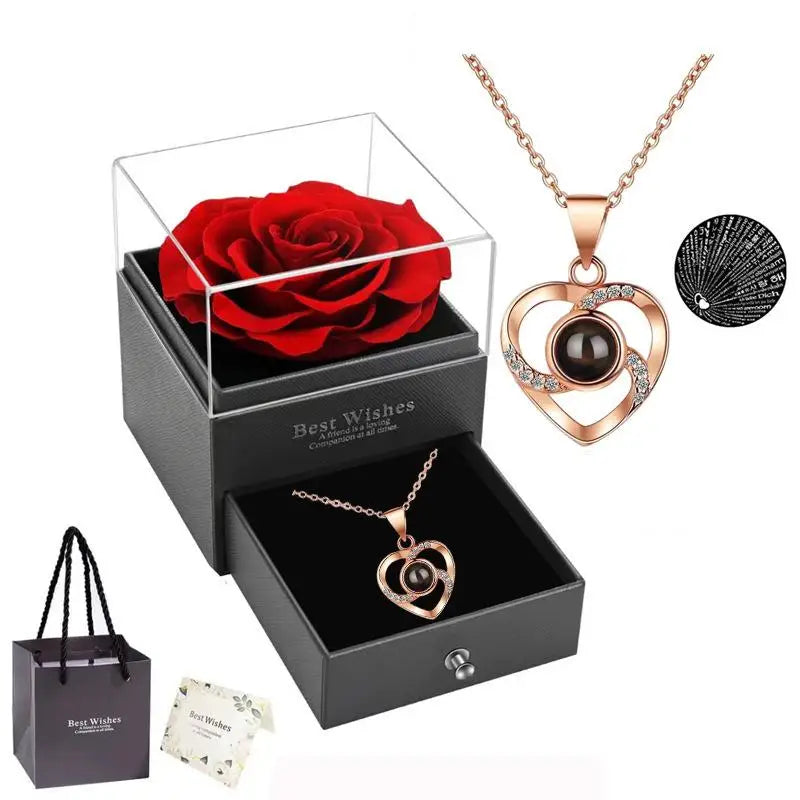 Heart-Shaped Red Rose Necklace with Gift Box