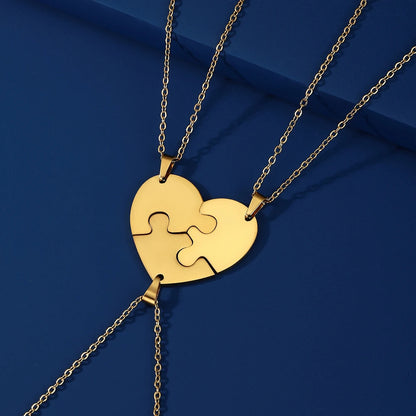 Customized Heart Puzzle Necklace - Stainless Steel, 2-6pcs