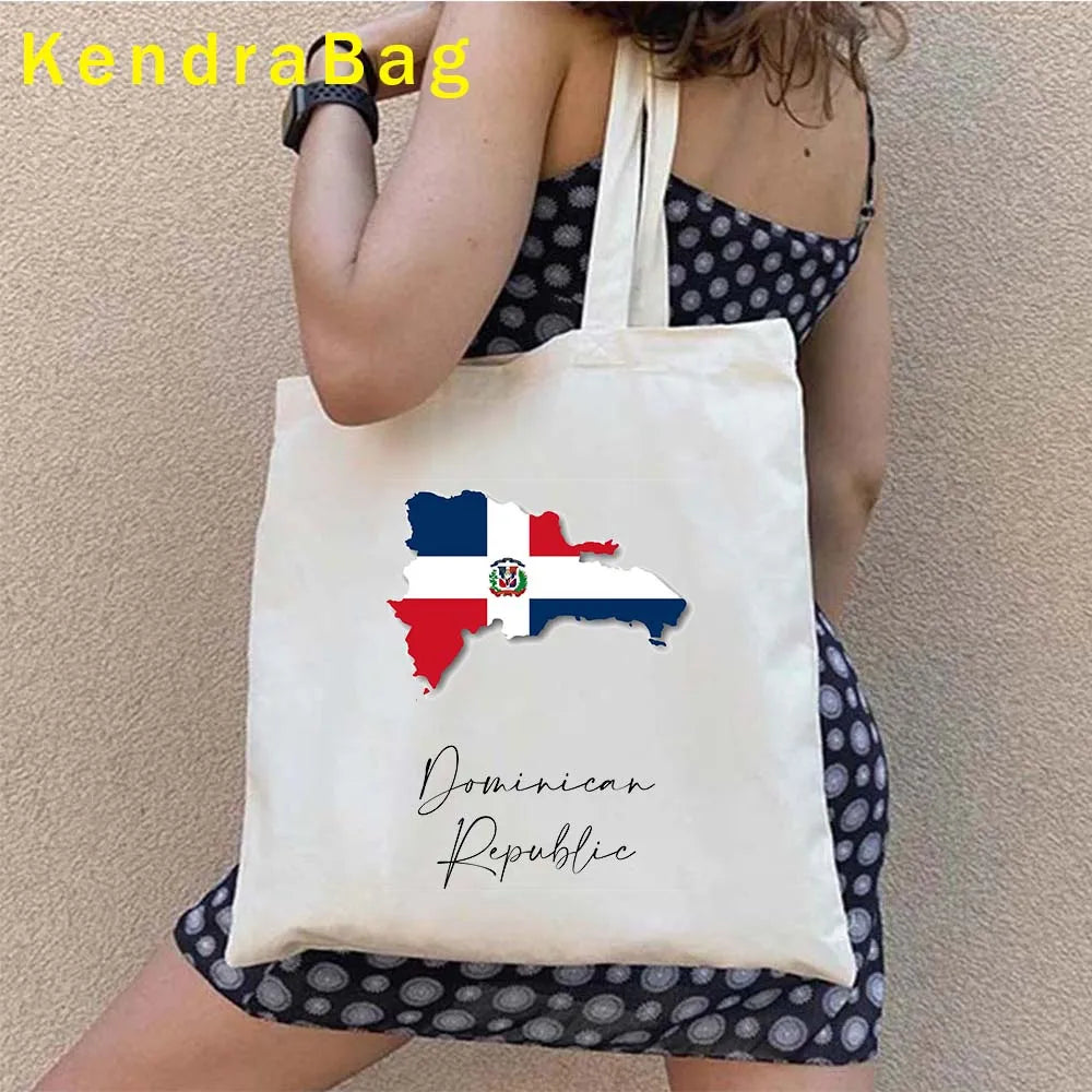 Dominican Republic Flag & Sunset Canvas Tote Bag – Punta Cana, Santo Domingo, Eco-Friendly Shopper Handbag