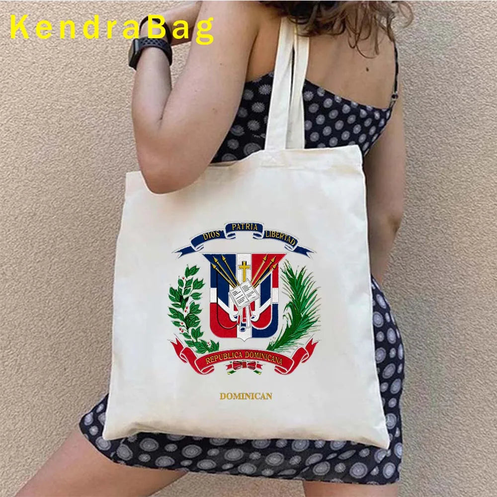 Dominican Republic Flag & Sunset Canvas Tote Bag – Punta Cana, Santo Domingo, Eco-Friendly Shopper Handbag