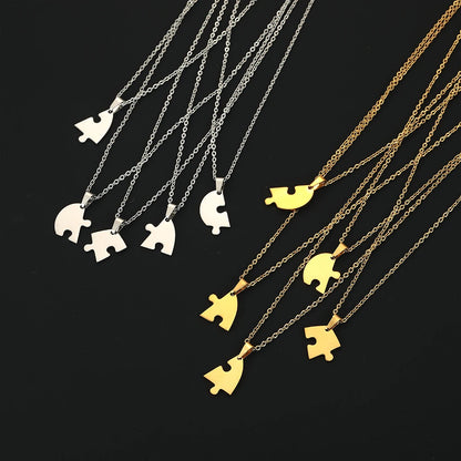 Customized Heart Puzzle Necklace - Stainless Steel, 2-6pcs