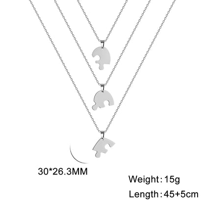 Customized Heart Puzzle Necklace - Stainless Steel, 2-6pcs
