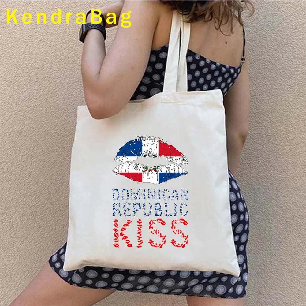 Dominican Republic Flag & Sunset Canvas Tote Bag – Punta Cana, Santo Domingo, Eco-Friendly Shopper Handbag