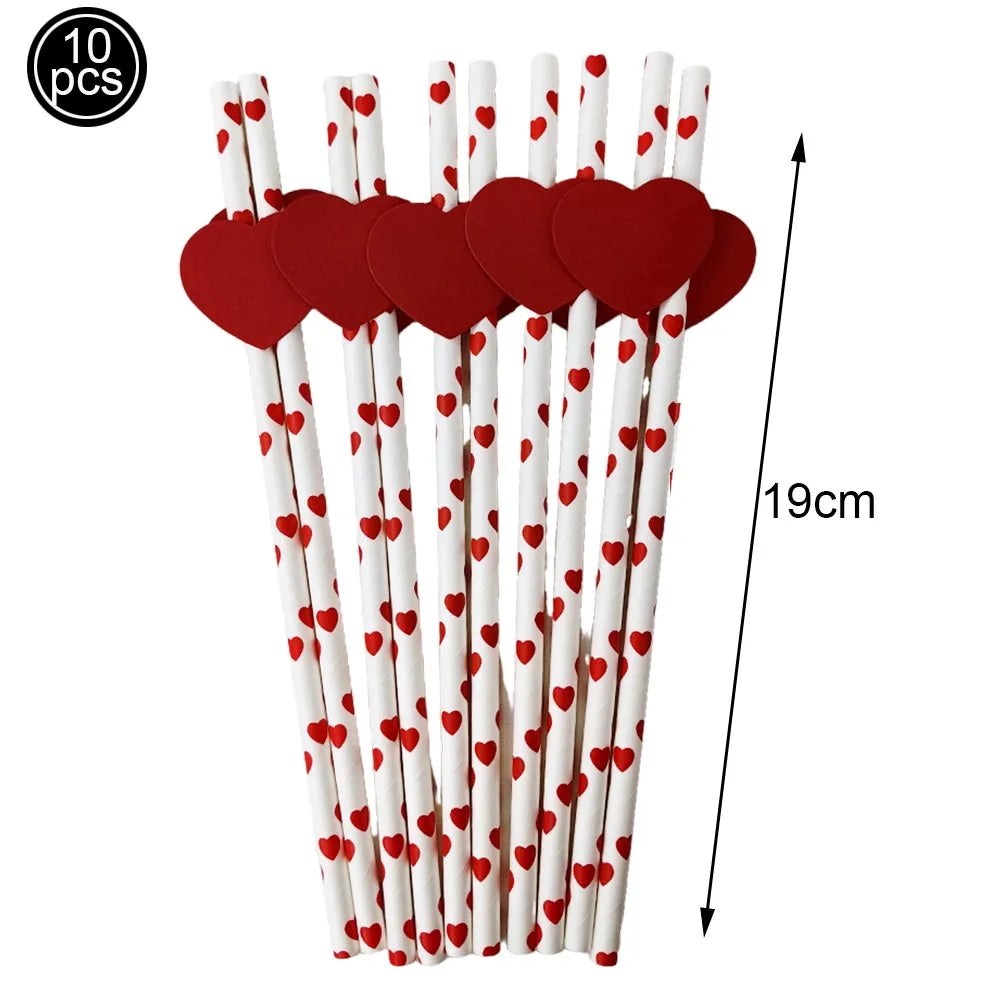 Biodegradable Red Heart Paper Straws - 10pcs