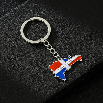 Dominican Republic Map Flag Key Chain – Stainless Steel Keyring Jewelry Gift for Men and Women